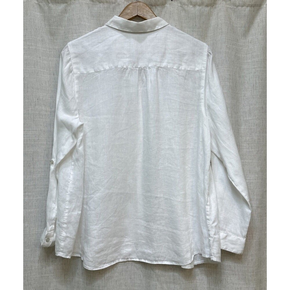 J. Jill Love Linen White Button Down Shirt Roll Tab Long Sleeve Size Large - Picture 4 of 11